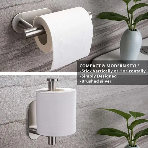 Miniatura 4 de Soporte para papel higiénico autoadhesivo, sin taladrar, para baño, baño, baño, soporte de pared, acero inoxidable (níquel cepillado)