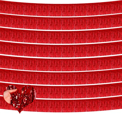 Miniatura 13 de Paquete de 10 unidades de 3,05 m de guirnalda de flecos de papel de aluminio con borlas metálicas, bandera para colgar en la pared, serpentinas