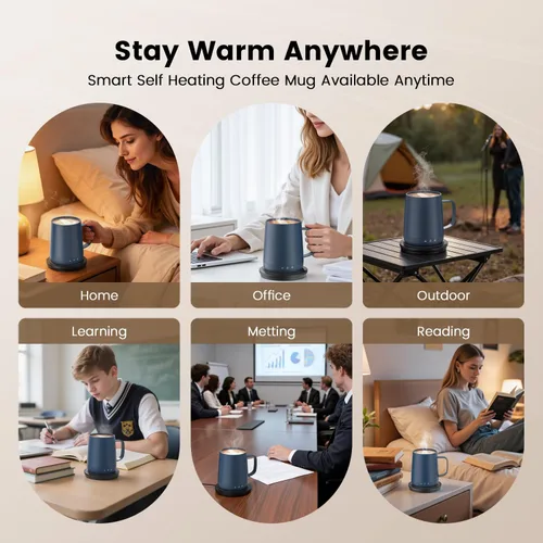 Miniatura 6 de Taza de café inteligente con autocalentamiento, taza de café de control de temperatura de 14 oz, se calienta hasta 150°F, taza de café con Azul