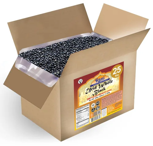 Rani Urid/Urad Entero Negro (frijoles mate con piel) Lentejas indias 400oz (25 libras) Caja a granel de 25.0 lbs ~ Todo natural | Apto para gluten |