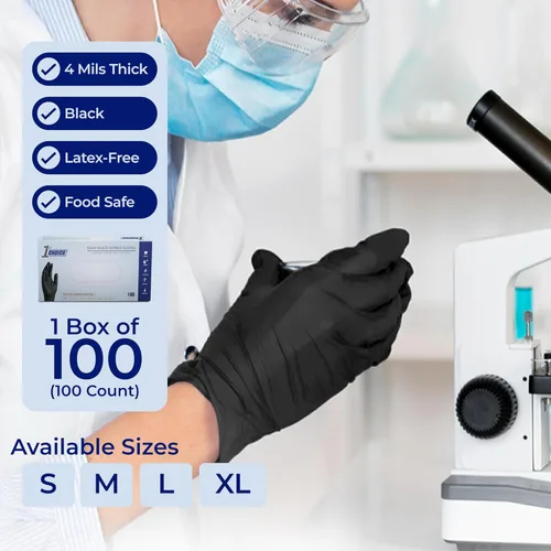 Miniatura 2 de 1st Choice Guantes de Nitrilo Negros Desechables Sin Látex - Guantes Negros de Grado de Examen para Cocina, Médico, Dental, Limpieza - 4 mil