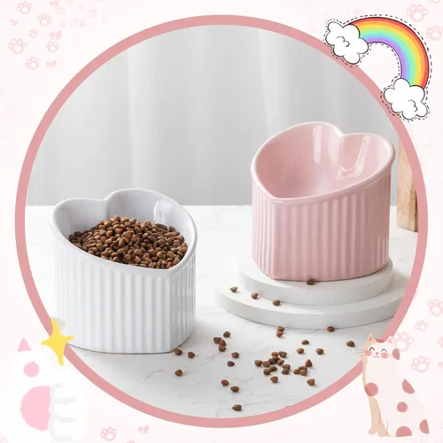 Miniatura 4 de Mumufy 2 piezas de cuencos elevados de cerámica para gatos, cuencos para mascotas inclinados y elevados, antivuelco, plato para gatos