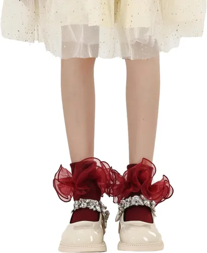 Miniatura 4 de Dicry Calcetines de doble encaje con volantes grandes para bebés y niños pequeños