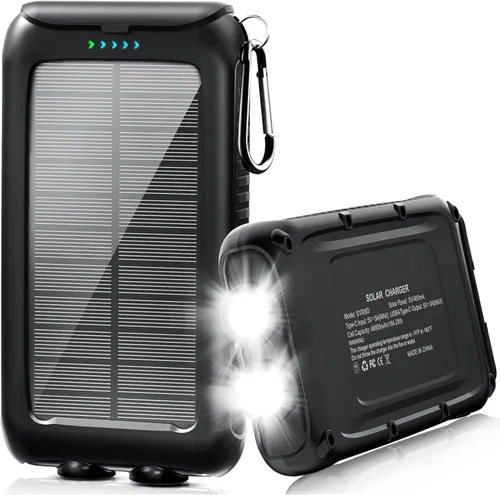 Miniatura 7 de Cargador solar-Power-Bank-49800mAh Cargador de teléfono solar portátil con linterna LED/15W carga rápida USB C impermeable batería externa de Negro