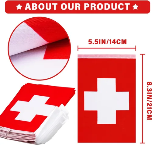 Miniatura 3 de Banderín de Bandera de Cuerda de Suiza, Pequeñas Mini Banderas Suizas Banderín Guirnalda, Decoración Nacional del País para Escuela, Fiesta, Eventos