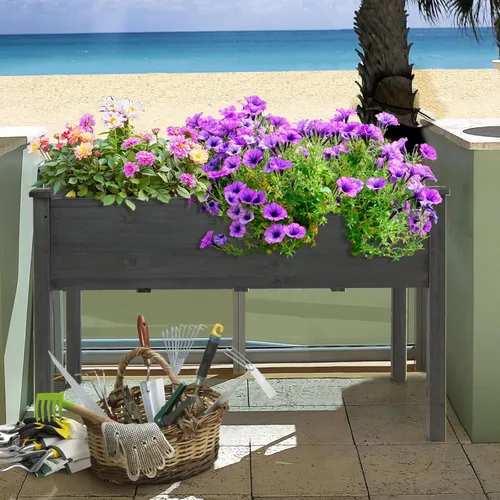 Miniatura 3 de COSTWAY Cama de jardín elevada, soporte elevado de madera con patas para verduras, flores y hierbas, cama de cultivo de pie para patio trasero
