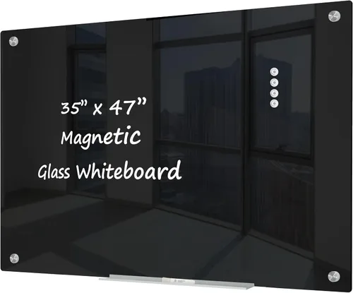 Miniatura 10 de J&J worldwide Pizarra blanca de vidrio magnético negro de 35 x 23 pulgadas, sin marco, de vidrio templado, borrado en seco, para montaje en pared