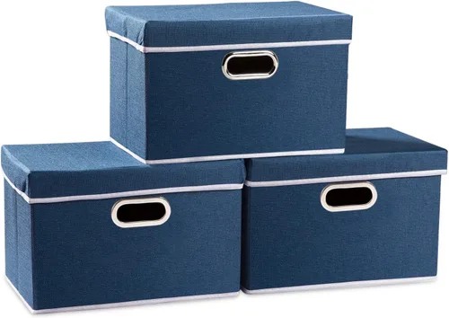 Miniatura 51 de PRANDOM Contenedor de almacenamiento plegable con tapa [1 unidad] Caja de almacenamiento decorativa de tela de lino, cesta organizadora con asas