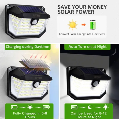Miniatura 6 de Luces solares para exteriores, 230 LED con sensor de movimiento y 3 modos, impermeabilidad IP65, luz de ángulo amplio de 270°, luces de pared