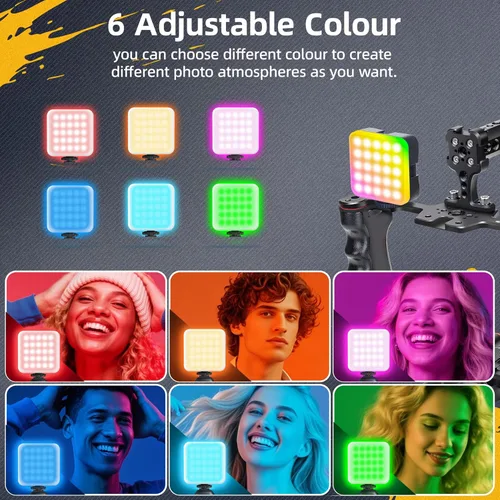 Miniatura 6 de Zeadio Kit de aparejo de video todo en uno, jaula de cámara de mano de aluminio con luz de video RGB, micrófono, mango superior, guía de varilla