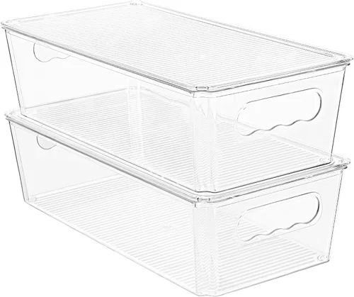 Vtopmart 2 organizadores transparentes y contenedores de almacenamiento con tapas, contenedores de almacenamiento de plástico apilables con asas