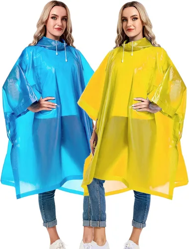 Miniatura 78 de Paquete de 2 ponchos de lluvia para adultos, reutilizables, impermeables, de supervivencia, emergencia, resistente, con capucha con cordón