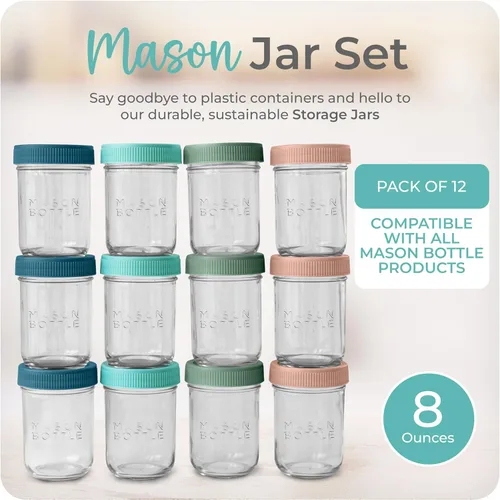 Miniatura 2 de Mason Bottle Tarros de almacenamiento de leche materna de 8 onzas (paquete de 12) – Recipientes de vidrio reutilizables para alimentos para bebés