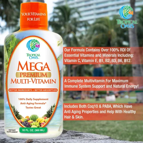 Miniatura 7 de Mega Premium Multivitamínico líquido Vitamina natural de apoyo inmunológico con 1333% de vitamina C, 200% D3, zinc + 20 vitaminas, 70 minerales