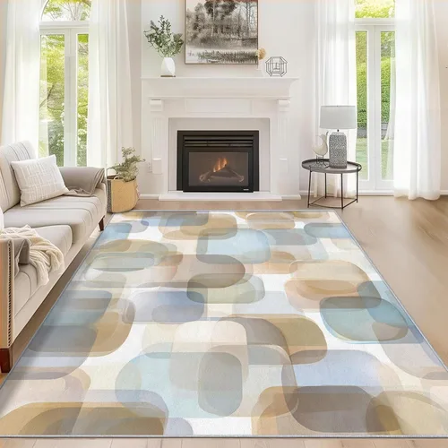 Miniatura 2 de 2x3 Mid Century Modern Throw Rugs for Entryway, Washable Watercolor Geometric Pattern Indoor Door Mat, Bedroom Kitchen Entrance, Non Slip Soft Thin