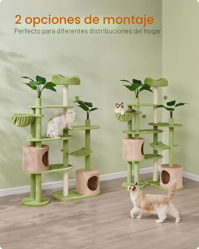 Miniatura 5 de Feandrea Árbol para gatos, torre para gatos de 68.1 pulgadas de alto, condominio de felpa de varios niveles con hojas artificiales, 3 postes