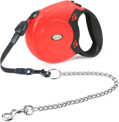 Miniatura 10 de Idepet Correa retráctil resistente para perros pequeños y medianos, cadena de acero antimasticación de 360 grados sin enredos, sistema de bloqueo