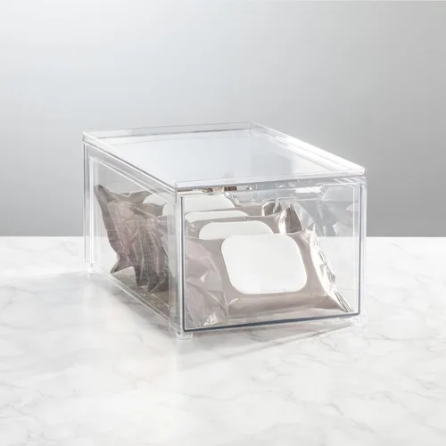 Miniatura 6 de mDesign - Caja organizadora apilable de plástico de la colección Lumiere, con cajón extraíble, para tocador, estante u organización de armario