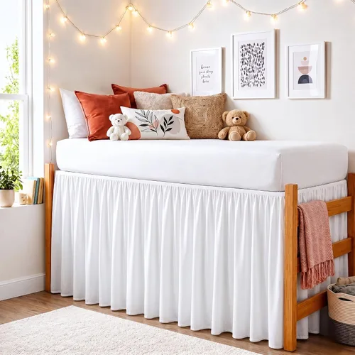 Twin XL 28" Drop Extra Long BedSkirt, Premium Brushed Microfiber Tailored Drop, Put On Elastic Wrap Around Long Dust Ruffle, Split Corner, Bedroom