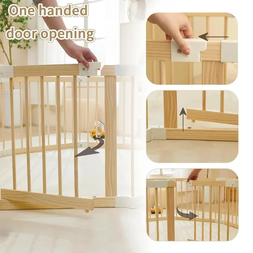 Miniatura 4 de Corralito para bebés, corralito para bebés y niños pequeños, patio de juegos plegable de madera con puerta, centro de actividades ajustable
