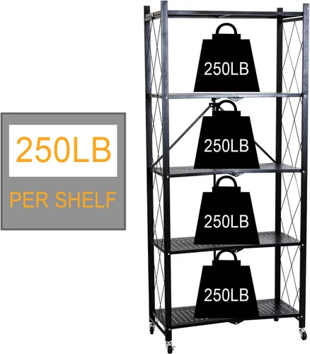 Miniatura 7 de Muichi Estante plegable de 3 niveles, estantes plegables con ruedas, estantes plegables, unidad de estantería de metal, organizador
