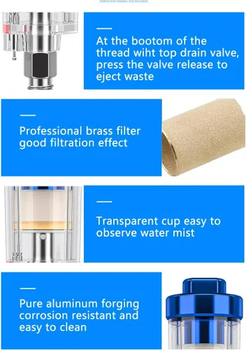 Miniatura 5 de 3 piezas de separador de aceite de agua, mini filtro de aire en línea, filtro de aerógrafo de entrada y salida NPT de 1/4 pulgadas, separador