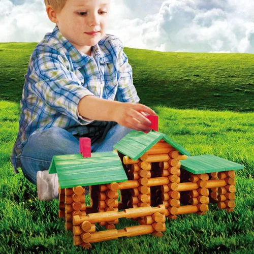 Miniatura 3 de SainSmart Jr. Juego de 450 piezas de cabaña de madera para niños pequeños, kit de construcción clásico STEM con bloques de troncos de madera