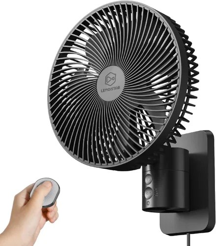 Miniatura 10 de LEMOISTAR Ventilador de pared pequeño de 8 pulgadas montado en la pared con control remoto, oscilación de 90°, 4 velocidades de alta velocidad, 8