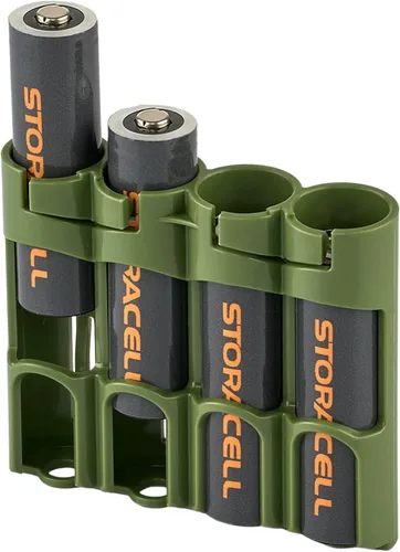 Miniatura 2 de Storacell Slimline 18650-4 verde militar, organizador de almacenamiento de batería y dispensador, capacidad para 4 baterías 18650 (no incluidas)