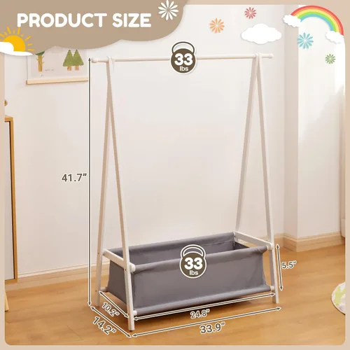Miniatura 4 de Cozivolife Perchero de ropa para niños con caja de almacenamiento, soporte para vestir, soporte para ropa infantil con varillas para colgar, pequeño