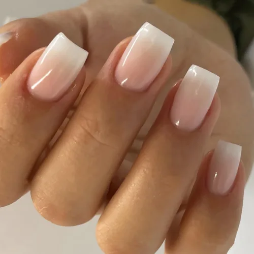 Miniatura 11 de Uñas postizas cortas cuadradas a presión, uñas postizas blancas nude, uñas postizas brillantes de cobertura completa, uñas postizas acrílicas