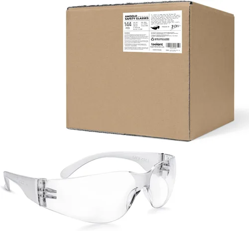 amoolo Gafas de seguridad para hombres y mujeres, protección ocular transparente para trabajo, laboratorio, construcción (Tamaño para adultos/claro,
