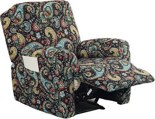 Miniatura 32 de NILUOH Funda para sillón reclinable, 4 piezas, elástica, estampada, con bolsillo lateral, funda para sofá reclinable, antideslizante, ajustable, 16