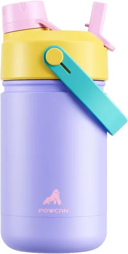 Miniatura 38 de POWCAN - Botella de agua con aislamiento de 18 onzas, con tapa de boquilla y pajilla 2 en 1, fría 24 horas, a prueba de fugas, apta para portavasos