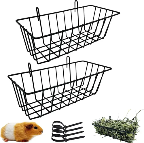 Comedero de heno para conejos, dispensador de heno para colgar en jaula, alimentador de metal para animales pequeños, soporte para heno para