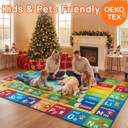 Miniatura 3 de Unirea Alfombra infantil de 5 x 7 pies para sala de juegos, dormitorio, aula, tapete de juego educativo lavable con alfabeto ABC, números, animales