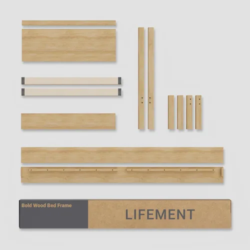 Miniatura 9 de LIFEMENT Marco de Cama de Plataforma Queen Signature de Madera Natural, Sin Ruido, Almacenamiento Debajo de la Cama, No Necesita Somier, Fácil
