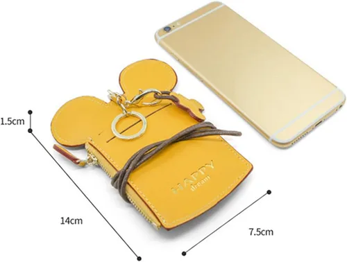 Miniatura 2 de Bolsa para el cuello, bolsa de cuero de viaje pequeña para tarjetas de identificación de estudiante, con cordón para el cuello, bolsa con monedero