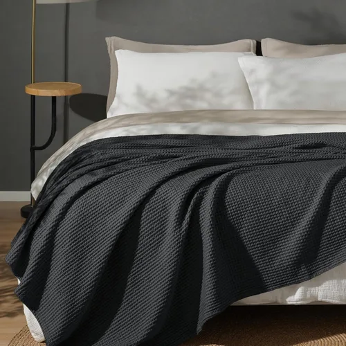 Miniatura 22 de PHF - Manta de punto gofre 100% de algodón tamaño king para cama, cobija ligera transpirable a prueba de engancho, ideal para acolchado en climas