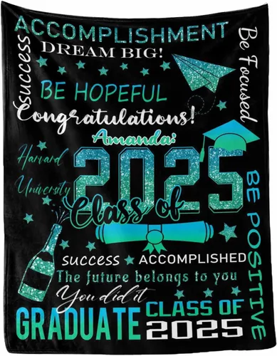 Miniatura 47 de MyPupSocks Manta personalizada para regalo de graduación, felicitaciones clase de 2025, manta azul personalizada de forro polar 2025 para hermana