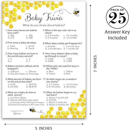 Miniatura 2 de Juego de Baby Shower de abeja – Baby Trivia – Paquete de 25 – Mommy to bee Bumble bee Neutral Amarillo Divertido Baby Datos Juegos de fiesta