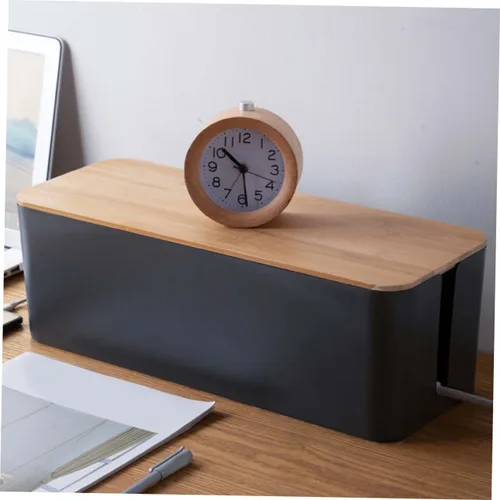 Miniatura 6 de Cable Storage Box with Natural Wood Lid Medium Black Power Line Organizer Household Wire Storage Case for Charging Cables and Socket Management for