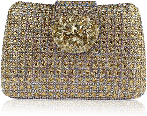 Bolso de noche único con diamantes de imitación brillantes para mujer, bolso de embrague floral Sparkly, Rhinestone, Unique, Floral
