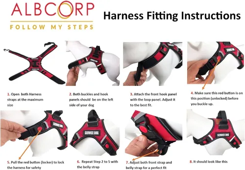 Miniatura 6 de ALBCORP Arnés reflectante para perro de servicio, arnés sin tirones con asa y cómodo acolchado de malla, disponible en tamaños XS-XL, con 2 parches