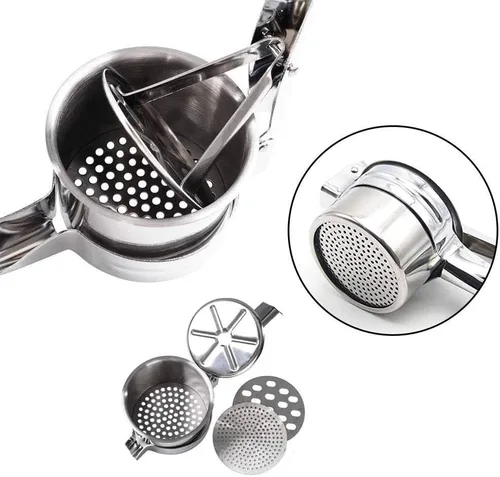 Miniatura 3 de Ricer profesional de patatas de acero inoxidable, triturador de papas con 3 discos de arroz para arroz grueso y fino, la mejor prensa de papas