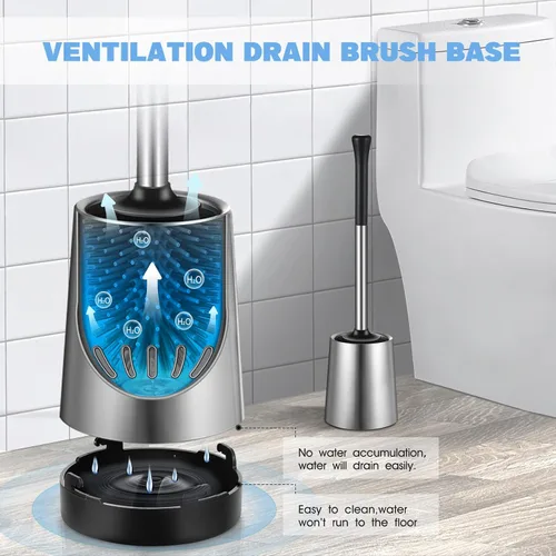 Miniatura 5 de HAMITOR Juego de 2 cepillos para inodoro: 2 unidades de silicona de acero inoxidable para limpieza profunda de inodoro para baño - Accesorios