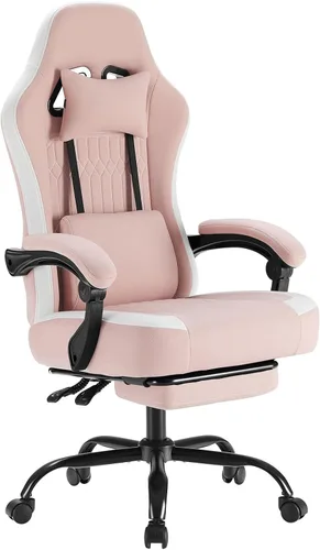 Miniatura 26 de NEWBULIG Silla de escritorio para juegos de computadora, soporte lumbar ergonómico grande con reposabrazos abatibles y ruedas giratorias de 360°
