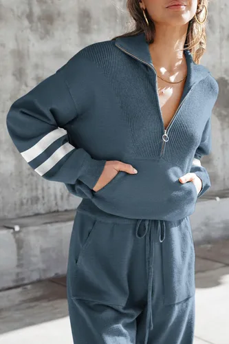 Miniatura 165 de PRETTYGARDEN Conjunto de suéter de 2 piezas para mujer, sudadera con cremallera, pantalones deportivos, ropa casual
