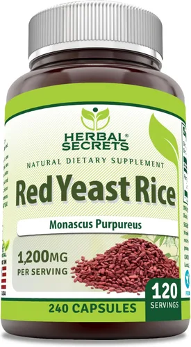 Herbal Secrets Arroz de levadura roja, 1200 mg por porción, suplemento de 240 cápsulas vegetarianas, sin OMG, sin gluten, fabricado en Estados Unidos