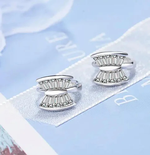 Miniatura 3 de AT Jewellery - 925 Sterling Silver Diamond Cut Stone Double Sided Huggie Hoop Earrings